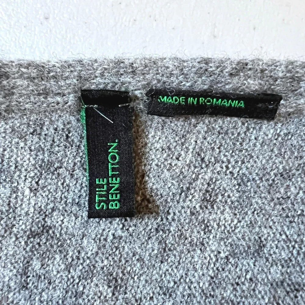 Stile Benetton Wool Blend Grey Argyle Diamond Academia Preppy Cardigan Sweater S - Picture 4 of 9